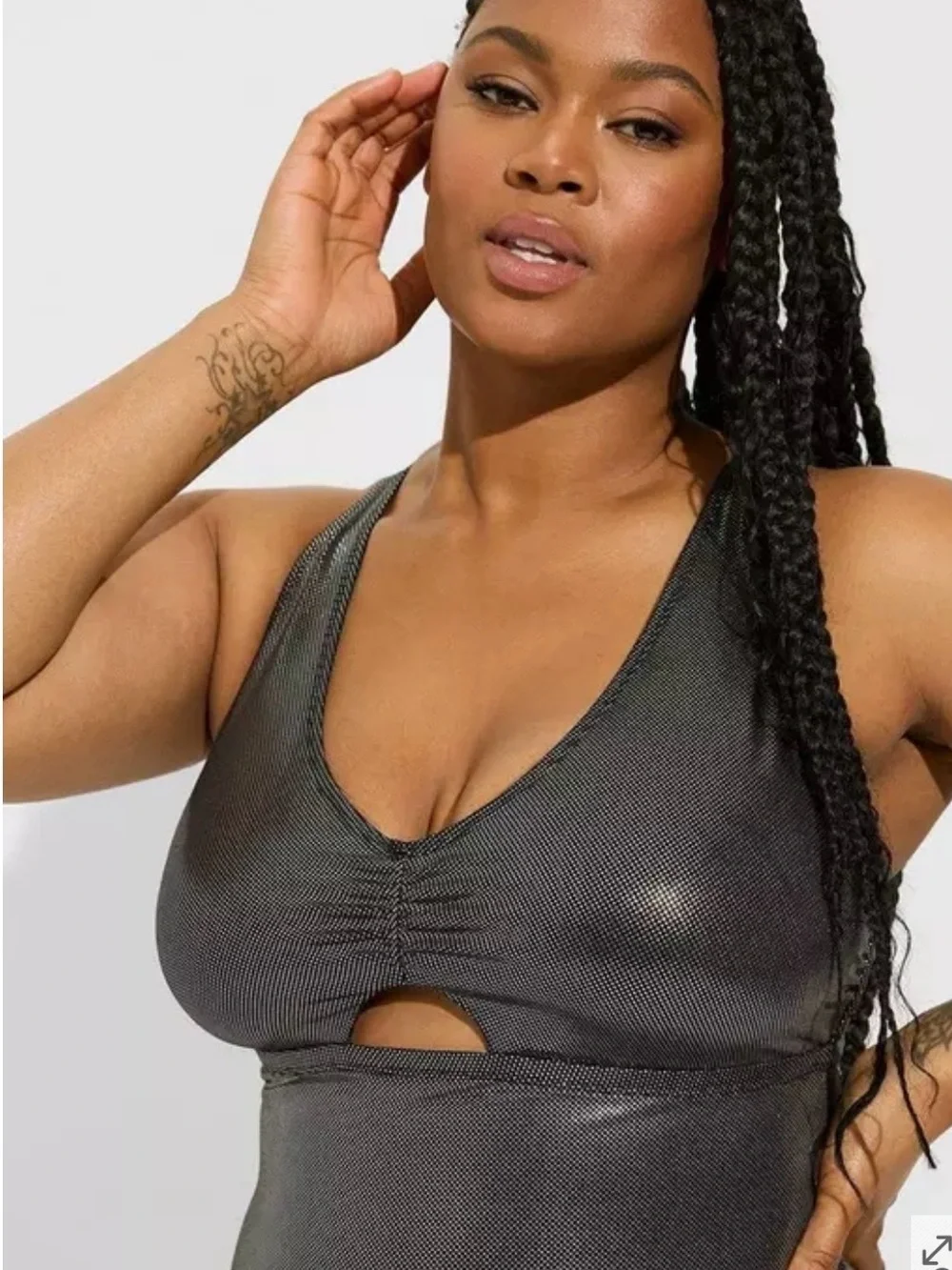 Torrid Foil Keyhole Plunge One-Piece Swimsuit metallic silver finish 3X NWT